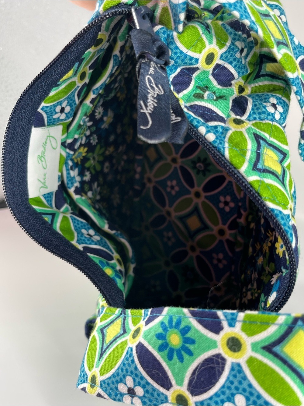 Vera Bradley Maggie Purse Daisy Green Geometric Quilted Shoulder Bag - Picture 9 of 11